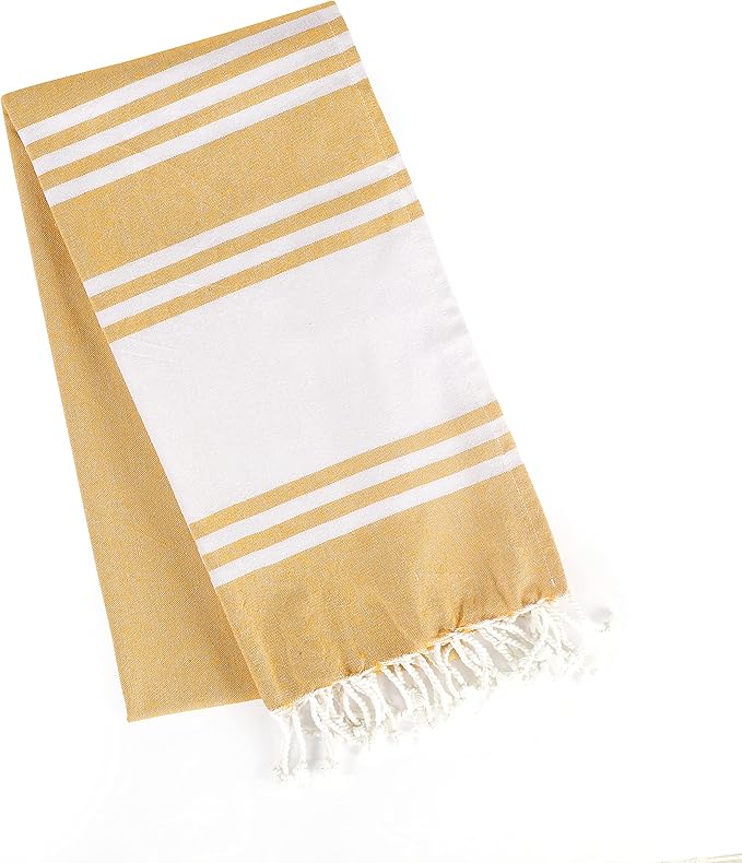 Goroly Home Cotton Turkish Peshtemal Beach Towel, Extra Large, Thin Quick Dry Sand Free Pool & Swim Towel, Bathing Blanket, Travel Essentials, (Mustard, 36x71 Inches)
