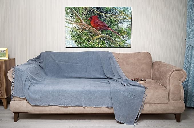 Bersuse 100% Cotton Troy XL Throw Blanket for Couch - 100% Cotton Lightweight Durable Throw Blanket, Big Blanket for Sensitive Skin, Decorative and Versatile - 59x81 Inches, Grey