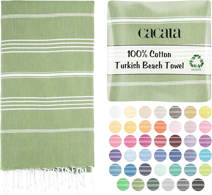 Cacala Lightweight and Thin Turkish Beach Towel 100% Cotton Sand-Free and Quick-Drying Goodness Perfect as an Extra Large Travel Towel, Beach Accessory, or Gift for Beach Lovers, 37 x 70
