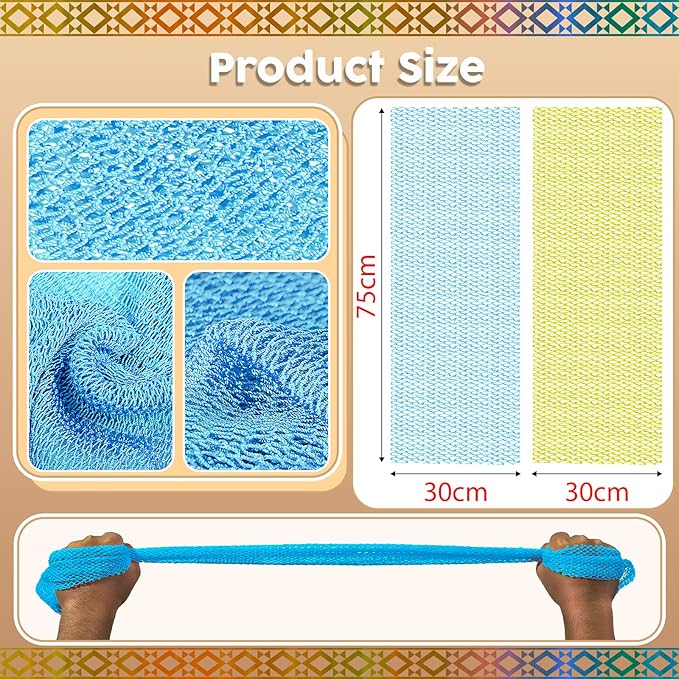 Real African Net Sponge - 2 Pieces Premium Body Exfoliator - Gentle Scrub for Dry/Sensitive Skin - Durable & Easy Rinse Shower Essential (Yellow Blue)