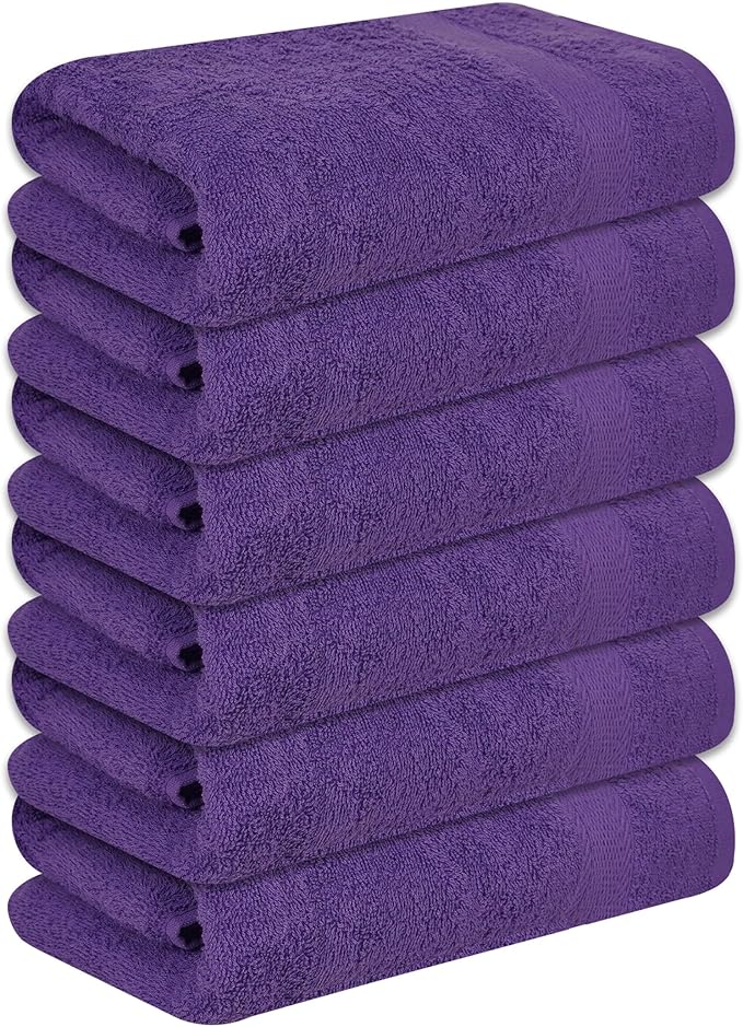 Large Bath Towels Bulk Set of 12 – 100% Cotton Terry – 24" x 50" – Quick Dry, Soft & Highly Absorbent – Purple Towels for Bathroom, Gym, Spa, Pool & Daily Use