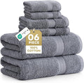 LANE LINEN 100% Cotton Towels Set for Bathroom - 6 Piece Family Pack - Soft, Absorbent & Quick Dry - 2 Bath, 2 Washcloths, 2 Hand Towels - OEKO TEX Certified, Machine Washable & Durable - Cool Grey