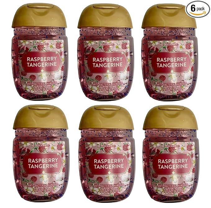 Bath and Body Works Classic and Seasonal Scents Pocketbac Gel Sanitizers - Pack of 6-1 oz each (Raspberry Tangerine)
