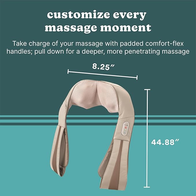 Homedics Shiatsu Deluxe Neck & Shoulder Massager with Heat, 3 Speeds, Changes Direction, Muscle Kneading for Back, & Legs, Portable, Convenient Straps, Thera-P, Beige