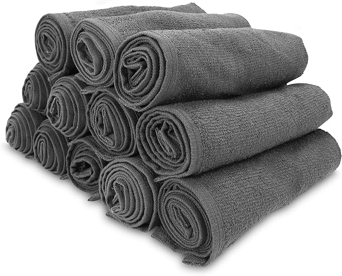Arkwright Bleach Resistant Salon Towels 12 Pack - 100% Cotton Hair Towels, Soft, Absorbent, Quick Dry Spa & Barber Towels for Hair Stylist, Nail Salon & Esthetician, 16 x 28, Charcoal