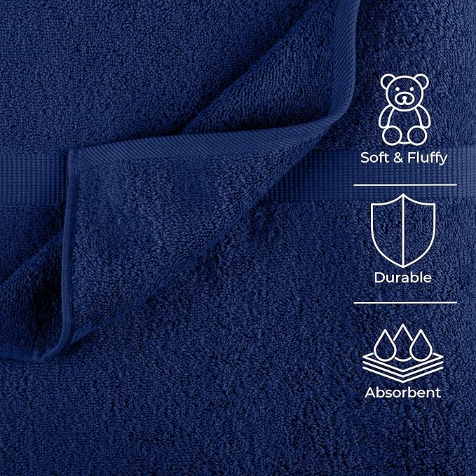 Lavish Home 6 Piece Towel Set - 550 GSM 100% Cotton Bathroom Accessories - 2 Bath Sheets, 2 Hand Towels, and 2 Wash Cloths - Soft and Absorbent Bathroom Set for Shower, Gym, Dorm, and Spa (Navy)
