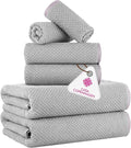 CASA COPENHAGEN Popcorn 6Pcs 100% Egyptian Cotton Large Designer Towels Gift Set- Grey Violet, 600GSM, 2Bath 2Hand 2Washcloths, Bath Towels for Bathroom Set for Women & Men