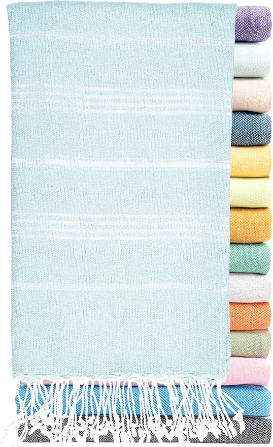 Ray Silver Turkish Beach Towel – 100% Cotton 40x71 Quick Dry Oversized Sand Free Lightweight Blanket for Travel Camping Bath Sauna Pool Gym Yoga (1pc - S-Turquoise)