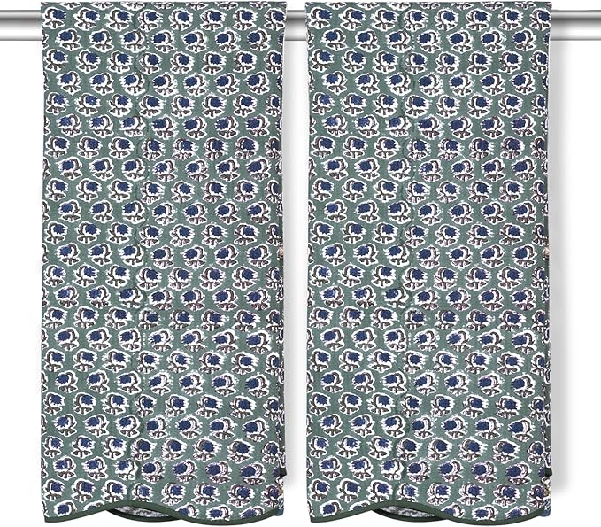 Ridhi Block Print Basil Green Cotton Spa/Beach Towel 27"x54" Set of 2 Handmade Bath Towel, Quick Dry Turkish Style Bath, Soft Absorbent Luxury Towel for Home, Gym & Spa, Boho Bathroom Décor