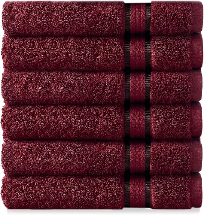COTTON CRAFT Ultra Soft Hand Towels - 6 Pack 100% Cotton Face Towels - Absorbent Quick Dry Everyday Luxury Hotel Bathroom Kitchen Spa Gym Shower Pool Picnic Dorm - Plush 580 GSM - 16x28 - Burgundy