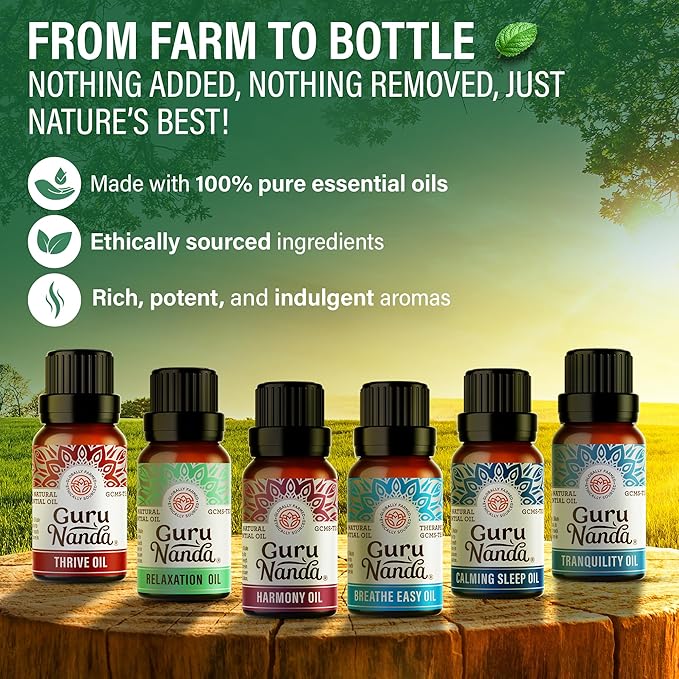 GuruNanda Essential Oil Blends – 6 Pack (10mL Each), Breathe Easy, Tranquility, Relaxation, Harmony, Calming Sleep & Thrive, Natural Aromatherapy Oils for Diffuser, Wellness & DIY
