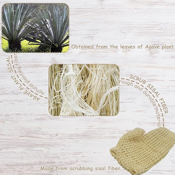 Classic Natural Sisal Bath Spa Shower Scrubber Sponge Fiber Glove Mitt Soften Smooth Renew Skin Anti-aging Eco-Friendly Pack of 2