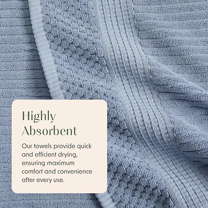 Springtree Home 100% Cotton Bath Towel Set of 4 | Super Soft & Absorbent with Quick-Dry Fibers | 4 Bath Towels | Textured and Durable Cotton | Krista Collection - Dusty Blue