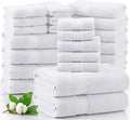 LANE LINEN 100% Cotton Bathroom Towel Set of 24 piece - 4 Bath, 4 Fingertip, 6 Hand, 8 Washcloths, 2 Bath Sheets - Soft, Durable & Absorbent - Hotel & Spa-Quality Design - White Towels