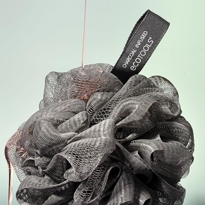 EcoTools Charcoal EcoPouf, Loofah Sponge for Bath & Shower, Infused Pouf, Recycled Netting, Exfoliation Removes Dead Skin, Eco-Friendly Bath Accessory, Cruelty-Free, Color May Vary, 1 Count (60g)