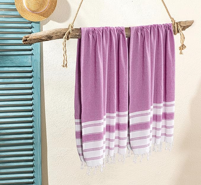 Goroly Home Cotton Turkish Peshtemal Beach Towel, Extra Large, Thin Quick Dry Sand Free Pool & Swim Towel, Bathing Blanket, Travel Essentials, (Magenta, 36x71 Inches)