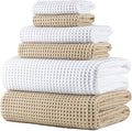 POLYTE 430 GSM Microfiber Quick Dry Lint Free Oversize Bath Towel Set, 6 Piece (Waffle Weave)