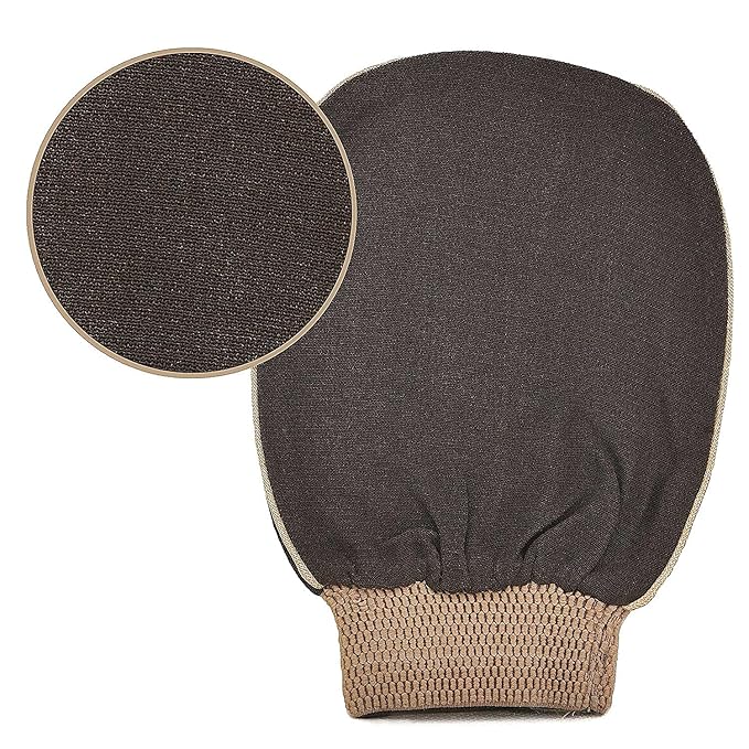 Natural Elephant Premium Kessa Hammam Glove and Moroccan Black Soap with Eucalyptus Essential Oil 200g (7oz) Combo Spa Exfoliation Kit