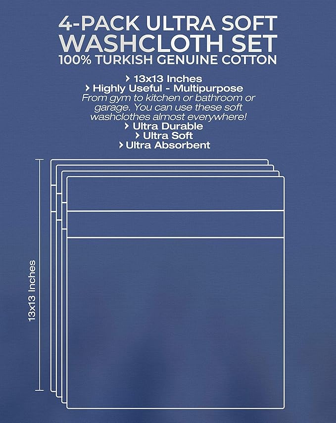 American Veteran Towel, 100% Cotton Turkish Washcloths for Bathroom Essentials 4 Pack, Soft Absorbent Wash Cloths Quick Drying Small Towels Washrags, Dark Gray