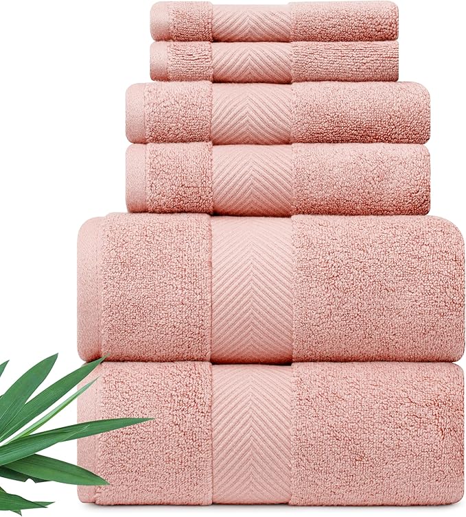 Alusa Home Ultra Soft & Plush Viscose from Bamboo Bath Towels - 700 GSM Luxury Bath Towels - 6 Piece Set - Super Absorbent & Quick Drying (Blush Pink)