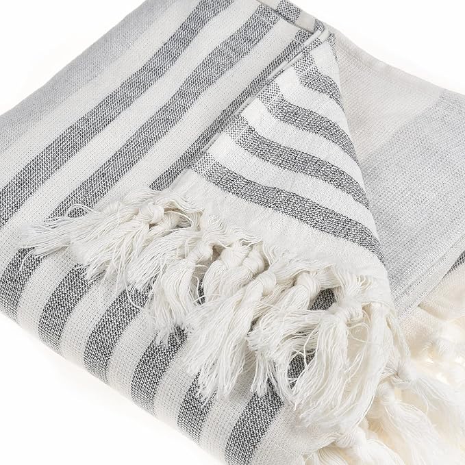 Beach Towel | Cotton Beach Towels, Easy to Carry, Sand Free, Highly Absorbent, Quick Dry, Turkish Towels for Travel Camping Bath Sauna Beach Gym Fitness Pool Yoga SPA by Lahammam, Ephesus, Gray