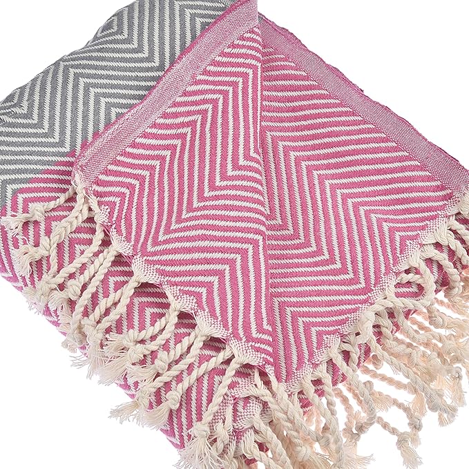 Beach Towel | Cotton Beach Towels, Easy to Carry, Sand Free, Highly Absorbent, Quick Dry, Turkish Towels for Travel Camping Bath Sauna Beach Gym Pool Yoga SPA by Lahammam, Design, Pink
