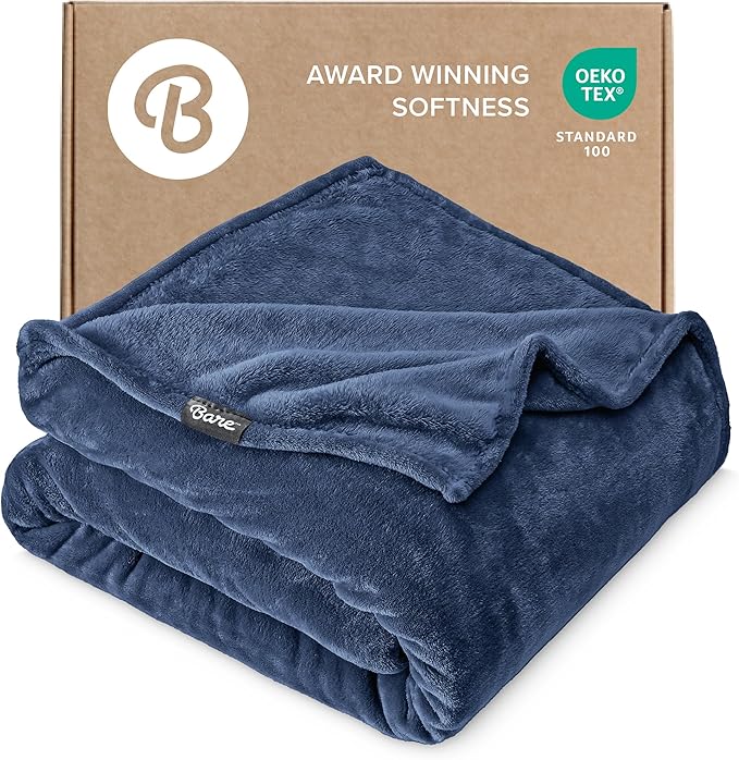 Bare Home Fleece Blanket - Full/Queen - Ultra-Soft Lightweight for Bed, Sofa, and Couch - Luxury Microplush - Cozy Warm Blanket (Full/Queen, Dark Blue)