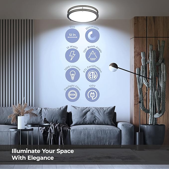 LB72160 LED Flush Mount Ceiling Light, 12 inch, 15W (150W Equivalent) Dimmable 1200lm, 5000K Daylight, Oil Rubbed Bronze Round Lighting Fixture for Kitchen,Hallway,Bathroom,Stairwell
