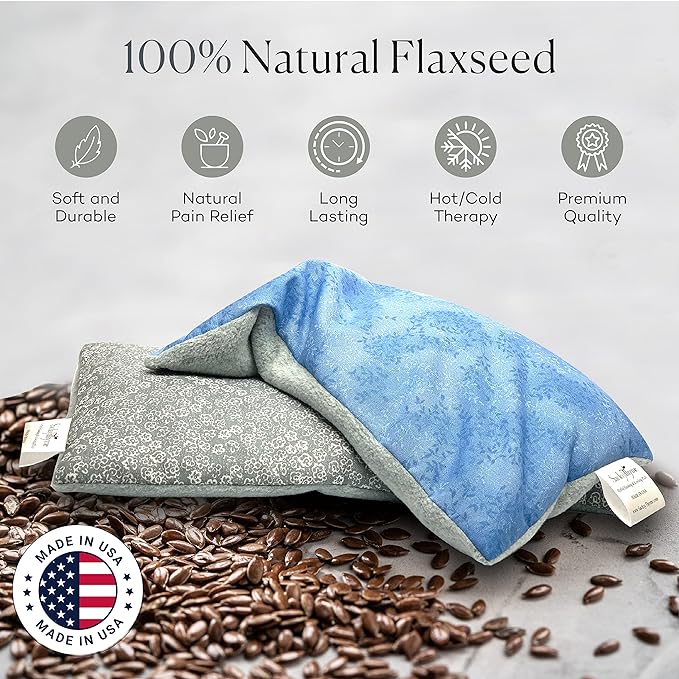 SacksyThyme Microwave Heating Pad for Cramps, Back, Neck, Shoulders, Leg Pain - Reusable Heat Pack, Hot Moist Microwavable Therapy Pack - Unscented Flaxseed Hot Compress Made in USA (Size: 12" x 7")