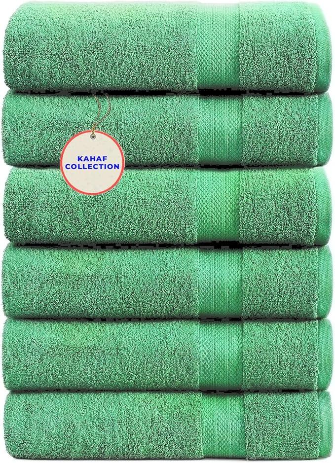 KAHAF COLLECTION 100% Cotton Bath Towels, 24x48 Pack of 6 Towels, Quick Dry, Highly Absorbent, Soft Feel Towel, Gym, Spa, Bathroom, Shower, Pool, Luxury Soft Towels (Light Green, 24x48-6 Pack)