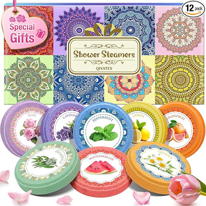 Qivatex Shower Steamers Aromatherapy, Mothers Day Gifts for Mom, Teacher Appreciation Gifts, Birthday Gifts for Women Wife Mom Teen Girls, SPA Relaxation Shower Bombs, Bath Bombs Cosmetic Bath Salts