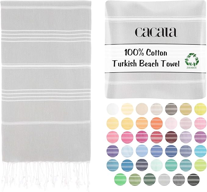 Cacala Lightweight and Thin Turkish Beach Towel 100% Cotton Sand-Free and Quick-Drying Goodness Perfect as an Extra Large Travel Towel, Beach Accessory, or Gift for Beach Lovers, 37 x 70