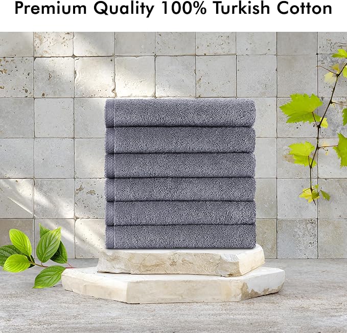 Classic Turkish Towels CTT - Premium 6 Piece Hand Towels Set, 100% Turkish Cotton, Quick Dry & Comfy Towels for Hotel & Spa, Highly Absorbent | 16"x28" (Grey)