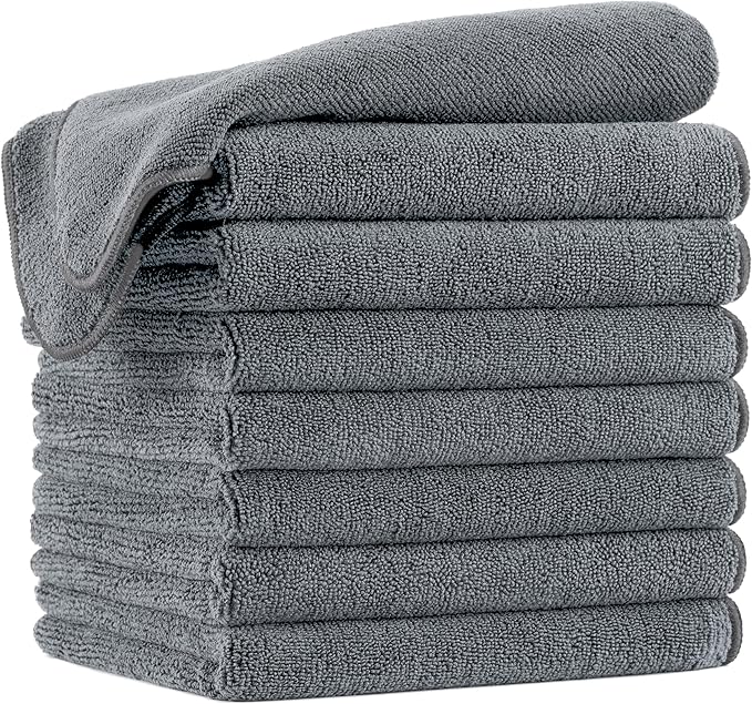 POLYTE Professional Quick Dry Lint Free Microfiber Hair Drying Salon Towel, 16 x 29 in, 8 Pack (Dark Gray)