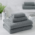 Welhome James 100% Cotton Textured Stripe Towel Set - 6 Piece Set of 2 Bath Towels, 2 Hand Towels, 2 Washcloths, Soft & Absorbent, Gray