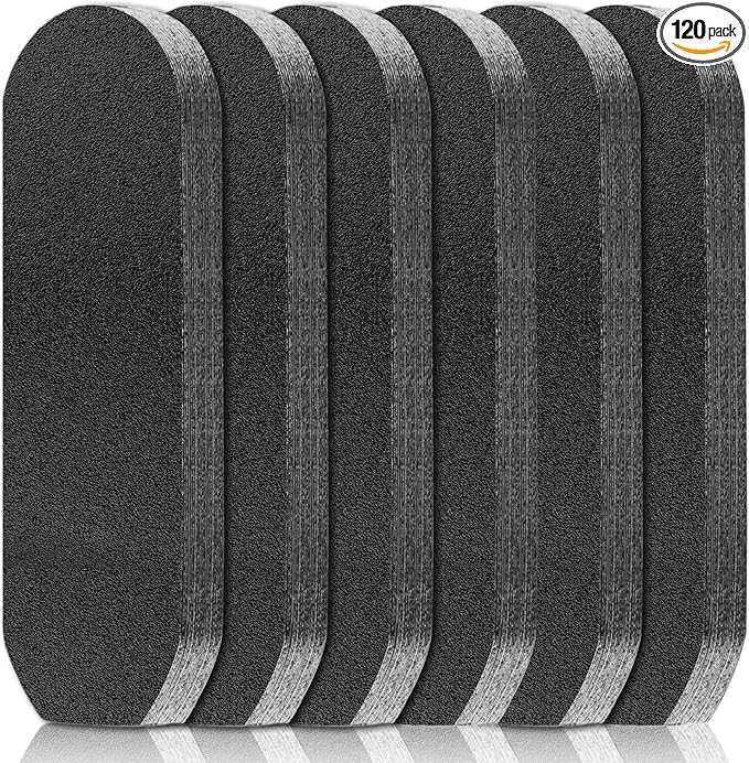 Flutesan 120 Pcs Stainless Steel Foot File Replacement Pads 180 Grit Pedicure Refill Pads Coarse Fine Pedicure File Refills Foot Rasp with Removable Glue for Callus Dead Skin, Black