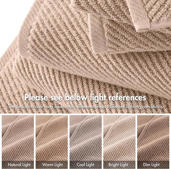 Madison Park 6-Piece Towel Washcloths Set for Bathroom 13" x 13" Diagonal Ribbed, Beige - 100% Cotton Soft Quick Dry & Absorbent Gift | Zero Twist, 500 GSM, Oeko-TEX, Hotel Quality