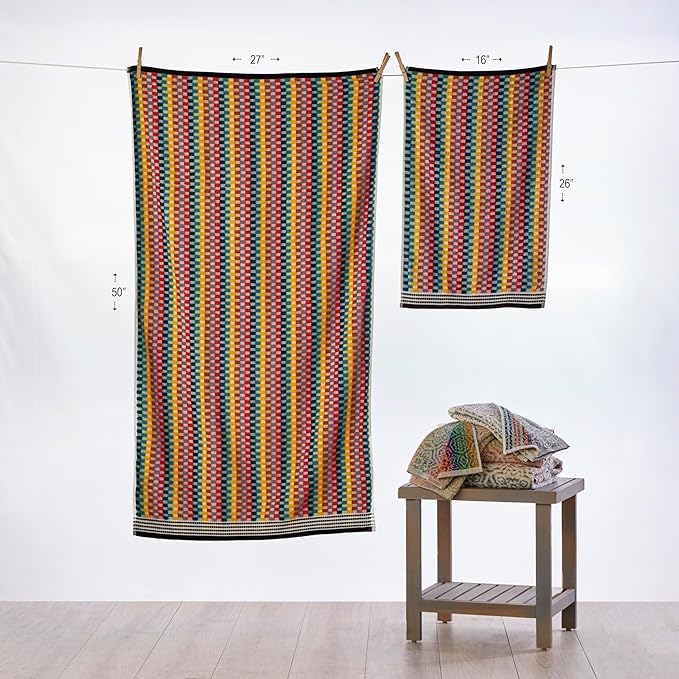 SKL Home Mid-Century Cotton Bath Towel, 450 GSM, Soft & Absorbent Jacquard, Multi