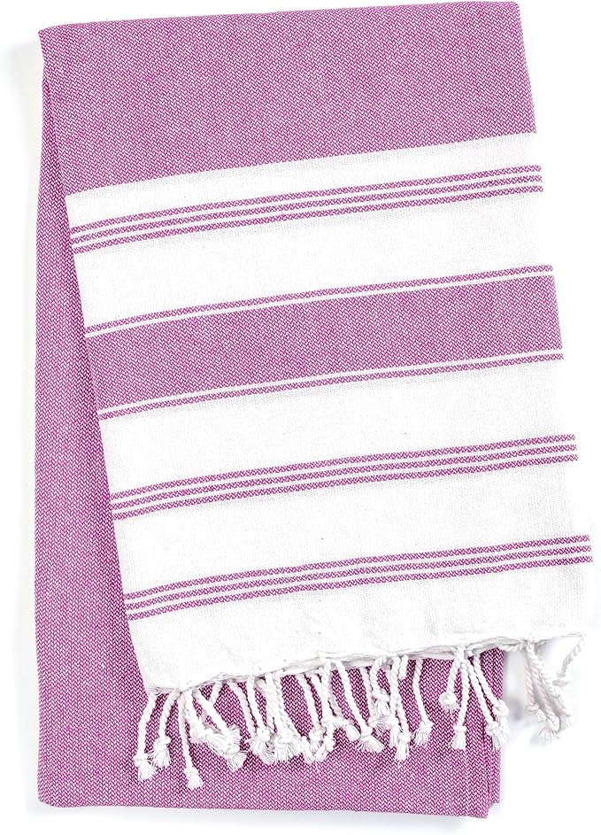 Goroly Home Cotton Turkish Peshtemal Beach Towel, Extra Large, Thin Quick Dry Sand Free Pool & Swim Towel, Bathing Blanket, Travel Essentials, (Magenta, 36x71 Inches)