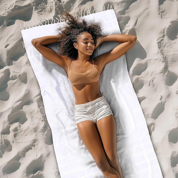 Cacala Lightweight and Thin Turkish Beach Towel 100% Cotton Sand-Free and Quick-Drying Goodness Perfect as an Extra Large Travel Towel, Beach Accessory, or Gift for Beach Lovers, 37 x 70