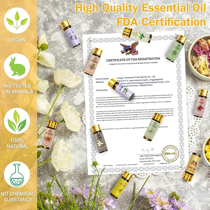 Fragrance Essential Oils Set with Gift Card,20 pcs Variety Pack Aromatherapy Oils for Diffusers for Home, Skin, Candle & Soap Making - Tea Tree, Lavender, Peppermint, Eucalyptus, Rose Gift for Friend