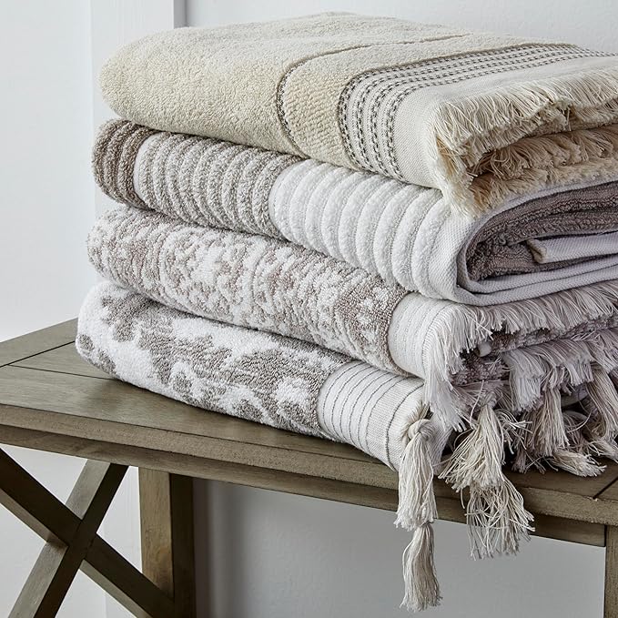 SKL Home Mirage Fringe 100% Turkish Cotton Bath Towel, Taupe 54.00" x 28.00"