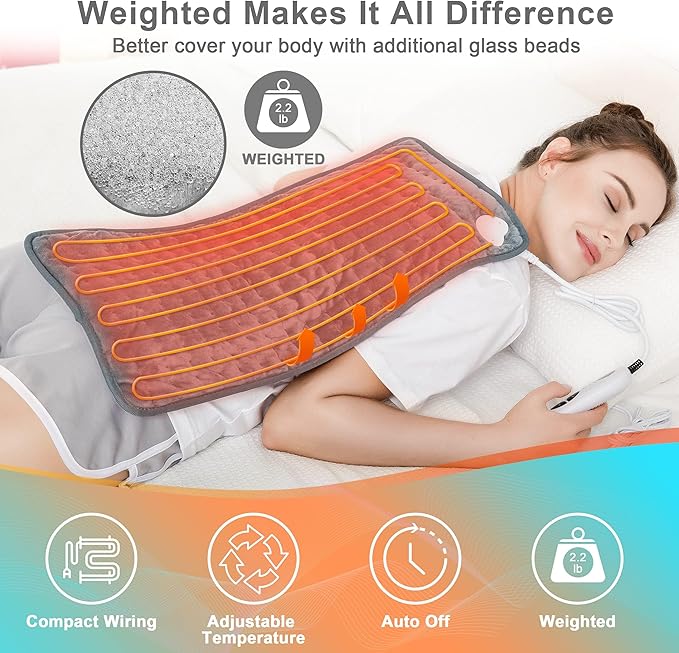 Deepsoon Heating Pad,Electric Heating Pads for Back,Neck,Moist Heating Pad for Abdomen Shoulder Knee Legs,Dry/Moist Heat&Auto Shut Off,Mother's Day Birthday for Men and Women,Weighted Gray,24x12 Inch
