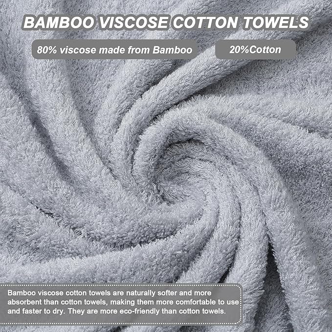 Aibaser Bath Towels, 27x54inch - Natural, Ultra Absorbent Towels for Bathroom, Travel, Gym, Shower and Spa (6 Piece Set) (Light Grey)