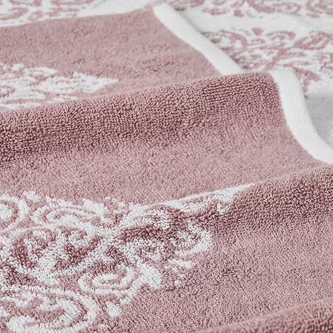 Modern Threads 6 Piece Reversible Yarn Dyed Jacquard Towel Set Artesia Damask Woodrose