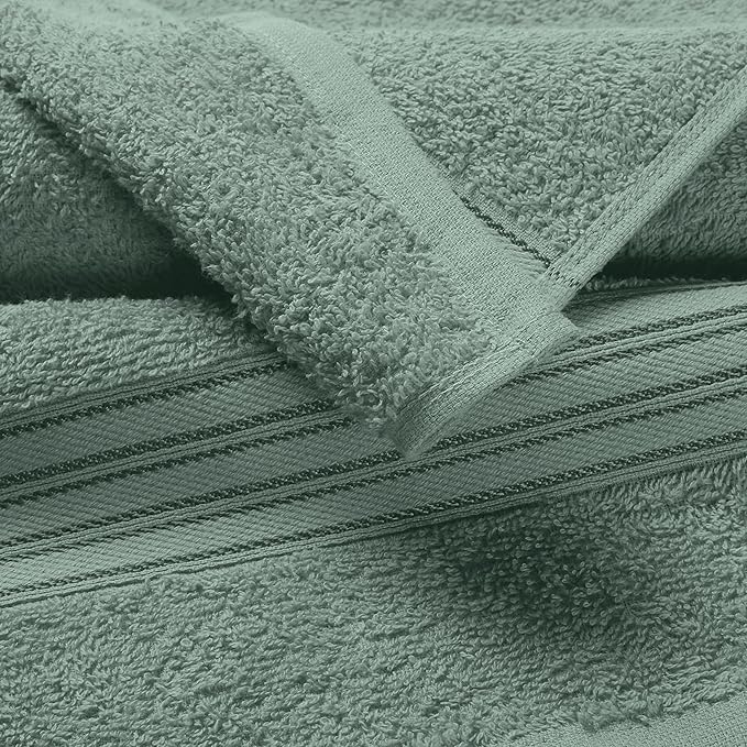 BOUTIQUO 6 Pack Cotton Towel Set, Contains 2 Bath Towels 28x55 inch, 2 Hand Towels 16x24 inch & 2 Wash Coths 12x12 inch, Ideal Everyday use, Ultra Soft Compact & Lightweight - Jade