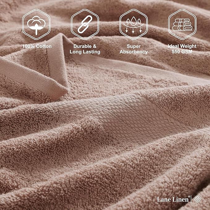 LANE LINEN Luxury Bath Towels Set of 4 (28"x54") - 100% Ring Spun Cotton Bathroom Towel Set - Durable, Quick Dry, Ultra Soft & Absorbent Large Shower Towels for Bathroom - Sustainably Produced - Taupe