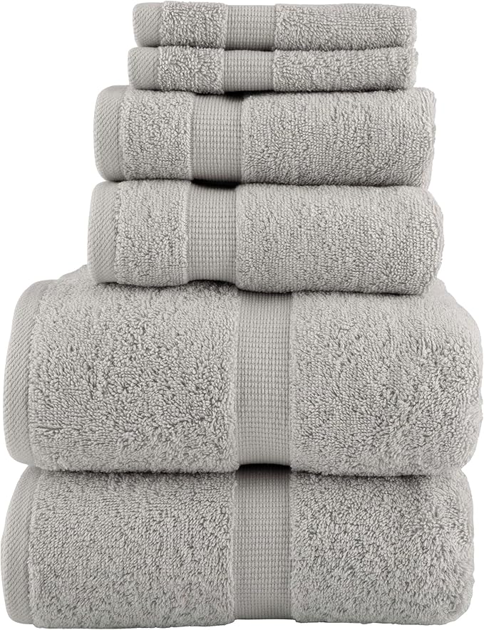 Lavish Home 6 Piece Towel Set - 550 GSM 100% Cotton Bathroom Accessories - 2 Bath Sheets, 2 Hand Towels, and 2 Wash Cloths - Soft and Absorbent Bathroom Set for Shower, Gym, Dorm, and Spa (Gray)