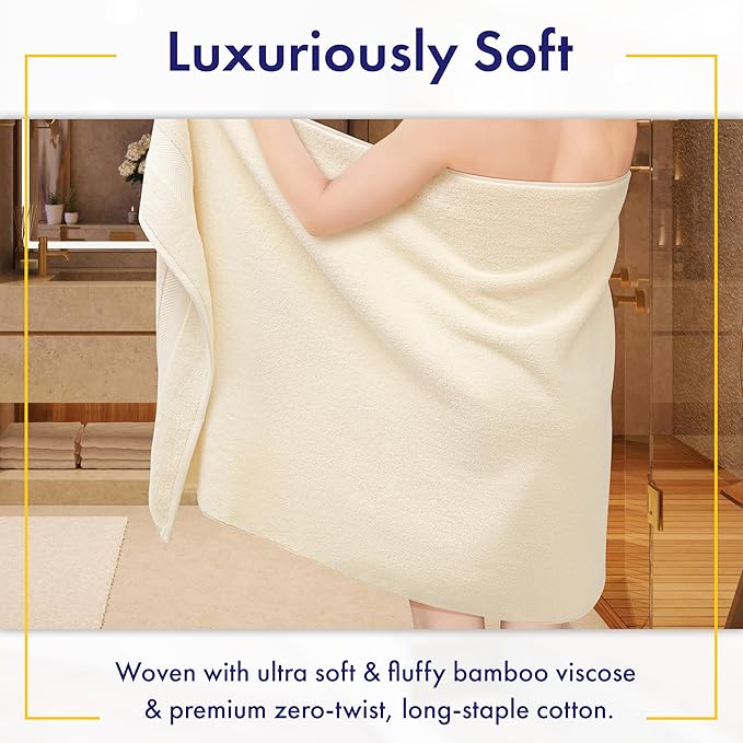 Alusa Home Ultra Soft & Plush Viscose from Bamboo Bath Sheets - 700 GSM Pack of 2 - Extra Large 70x35 in - Super Absorbent & Quick Drying (Papyrus)