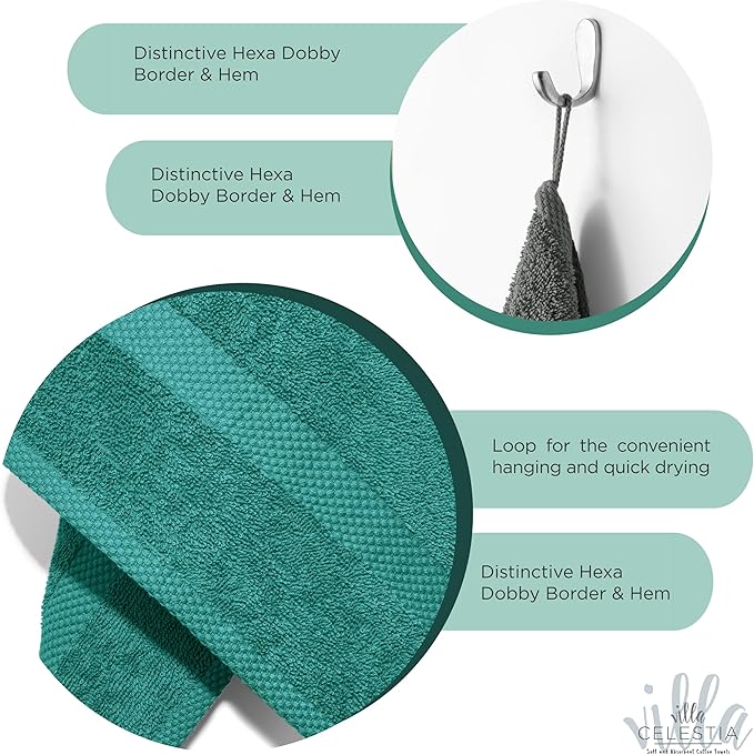 100% Cotton Hand Towel Set of 4, (16 x 28 inches) Sustainable, Soft, Highly Absorbent, Quick Drying, Combed Cotton Hand Towels Pack of 4 Ideal for Hotels, Spa, Bathroom, Dorm, Teal